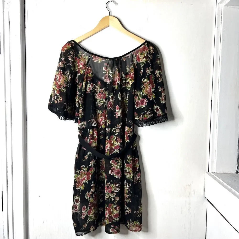 Xhilaration Black Sheer Floral Tunic Dress - Picture 2 of 6